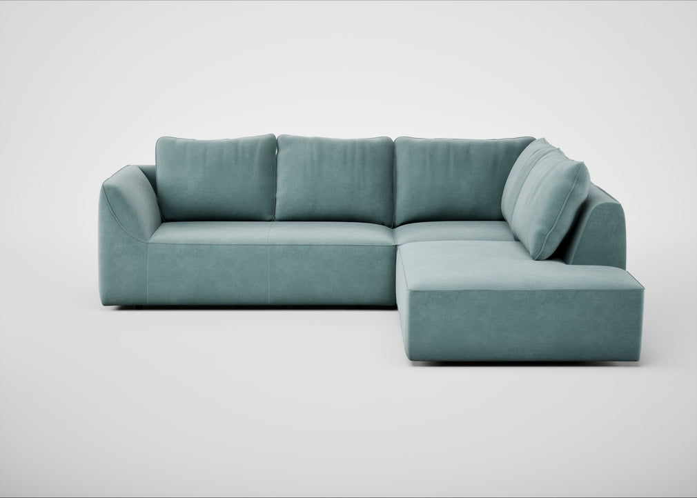 Morven Right Hand Facing Large Corner Sofa Smart Luxe Velvet Mineral Blue