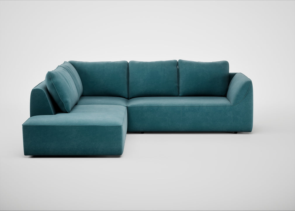 Morven Left Hand Facing Large Corner Sofa Smart Luxe Velvet Airforce Blue