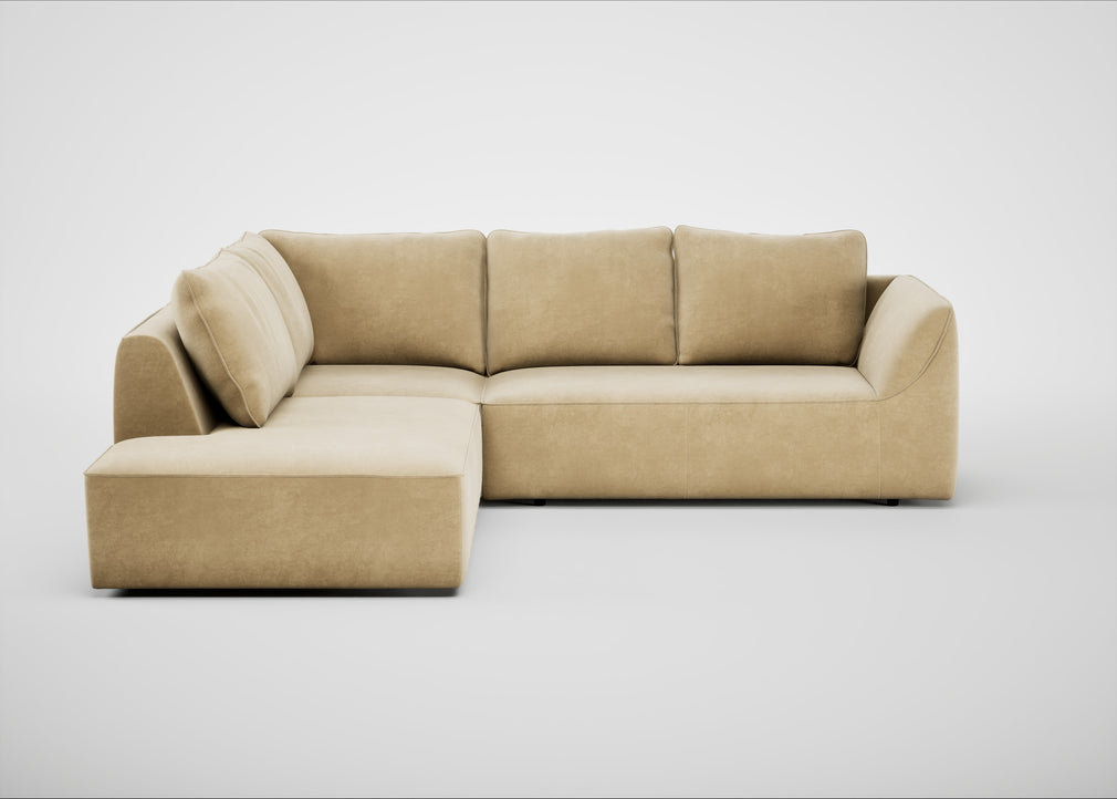 Morven Left Hand Facing Large Corner Sofa Smart Luxe Velvet Biscuit