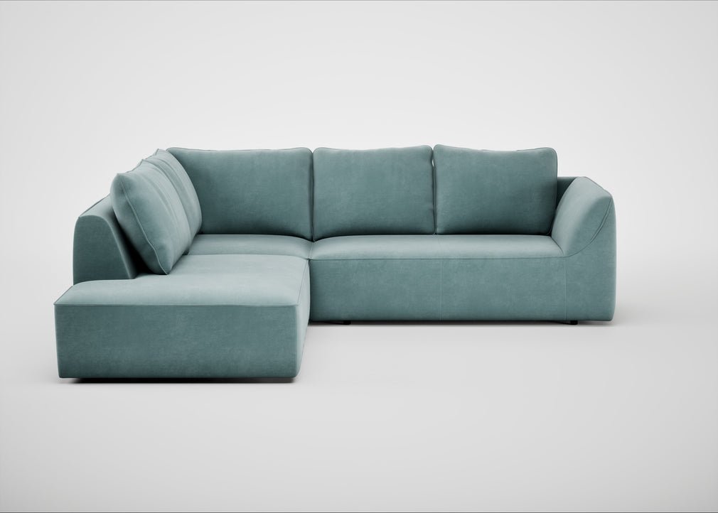 Morven Left Hand Facing Large Corner Sofa Smart Luxe Velvet Mineral Blue