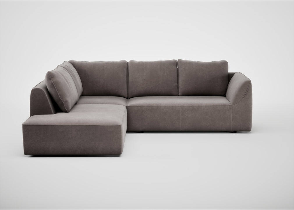 Morven Left Hand Facing Large Corner Sofa Smart Luxe Velvet Mushroom