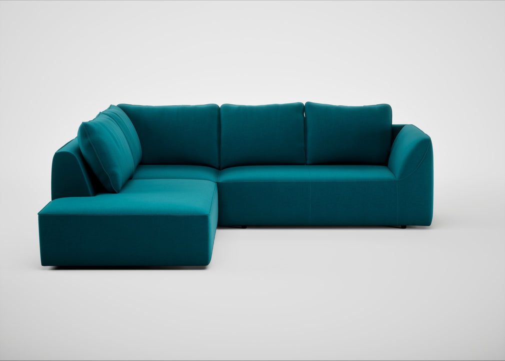 Morven Left Hand Facing Large Corner Sofa Cotton Velvet Teal