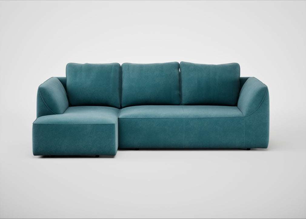 Morven Left Hand Facing Corner Chaise Sofa Smart Luxe Velvet Airforce Blue