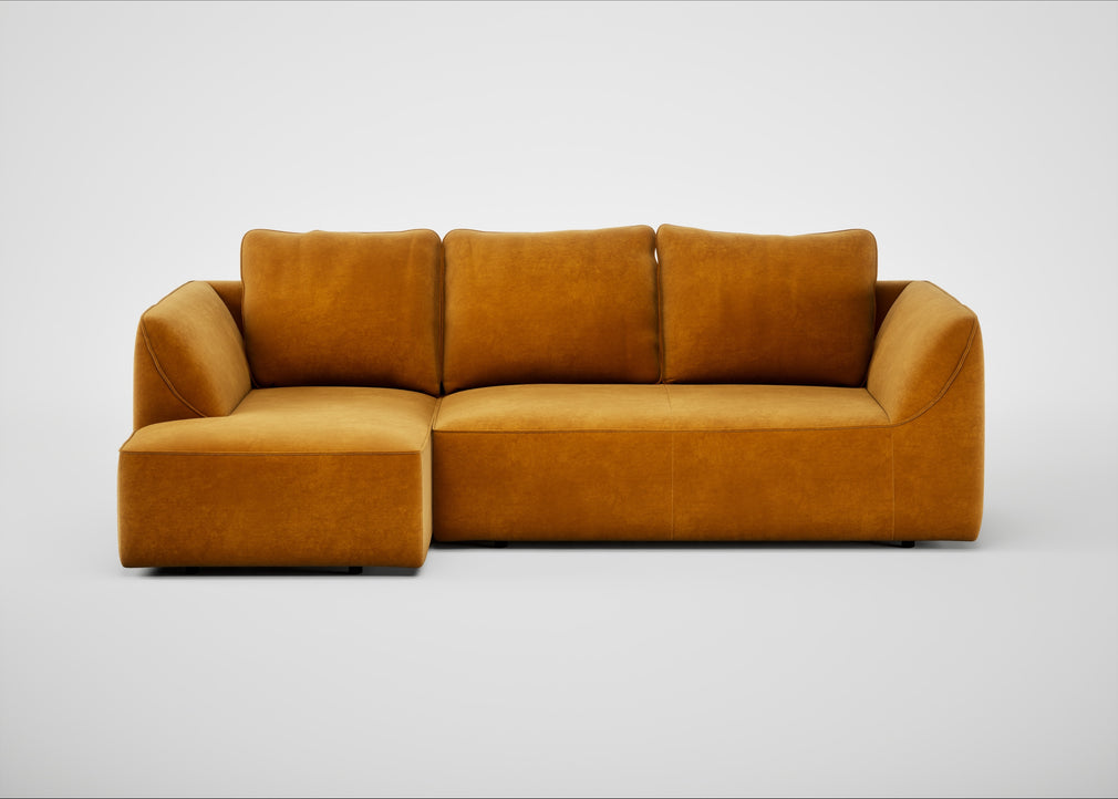 Morven Left Hand Facing Corner Chaise Sofa Smart Luxe Velvet Cognac