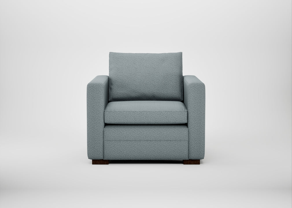 Palermo Armchair Loop Boucle Sky / Walnut and Brass