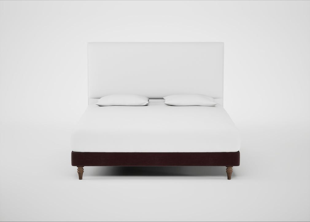 Shallow Divan Bed Base Super King / Smart Luxe Velvet Acorn / Light Turned Wood