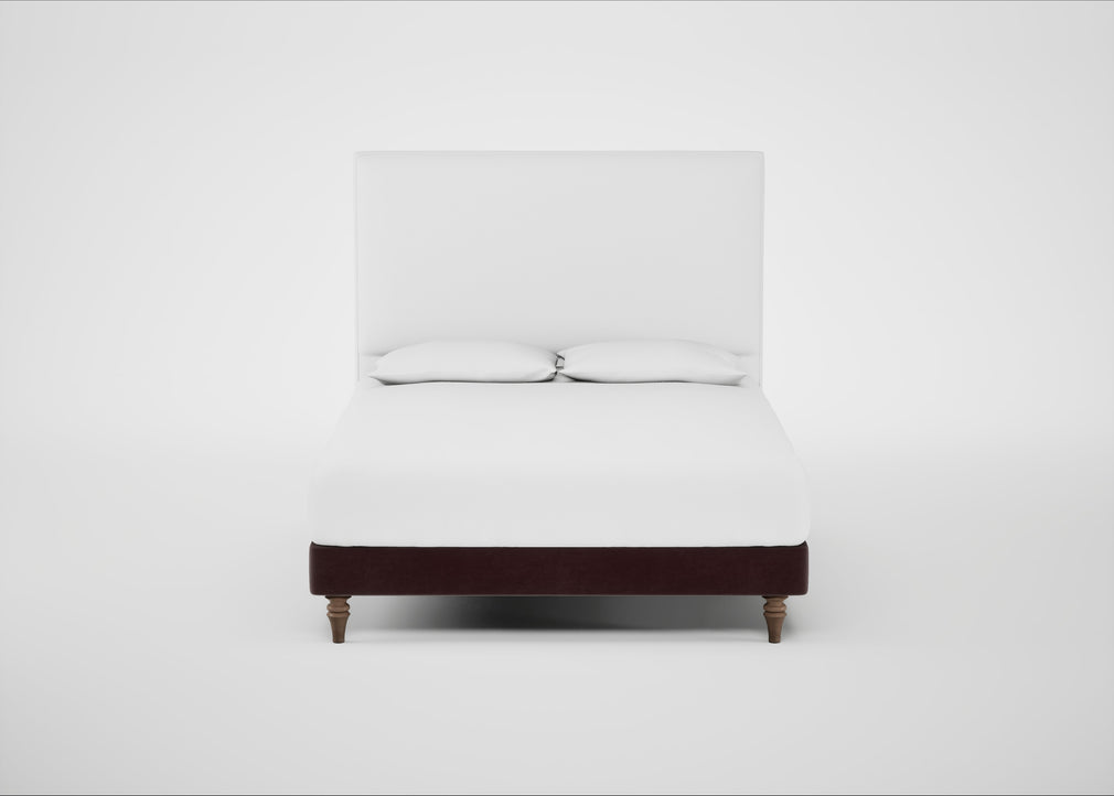 Shallow Divan Bed Base King / Smart Luxe Velvet Acorn / Light Turned Wood