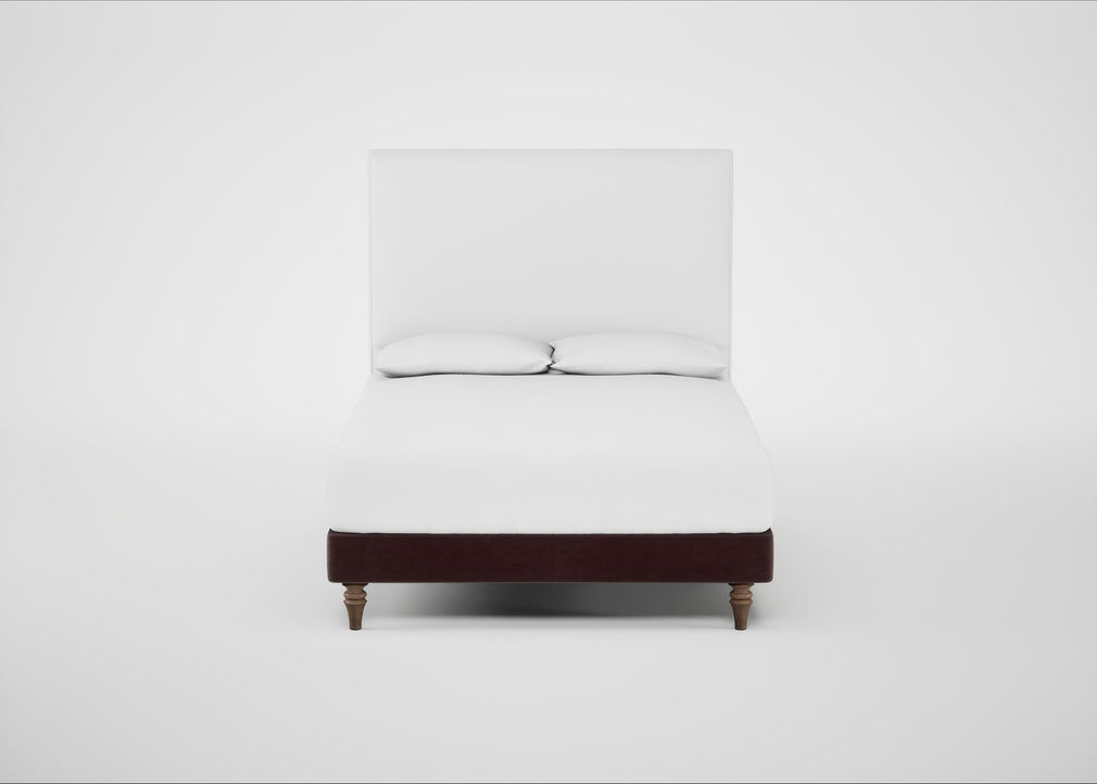 Shallow Divan Bed Base Double / Smart Luxe Velvet Acorn / Light Turned Wood