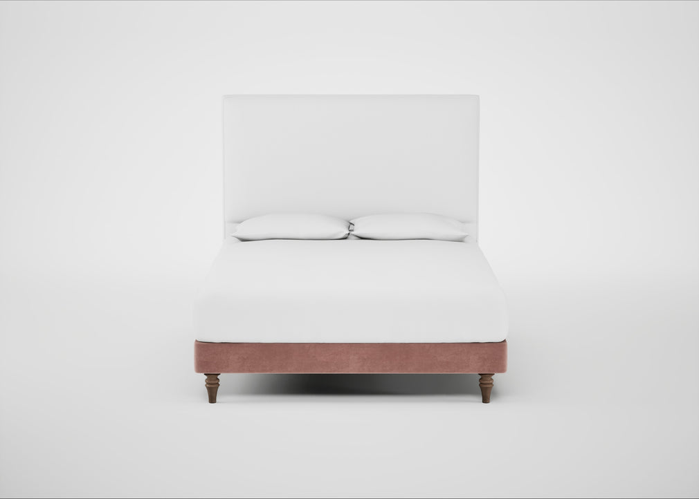 Shallow Divan Bed Base King / Smart Luxe Velvet Dusky Pink / Light Turned Wood