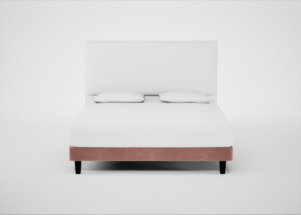 Shallow Divan Bed Base Super King / Smart Luxe Velvet Dusky Pink / Dark Solid Wood