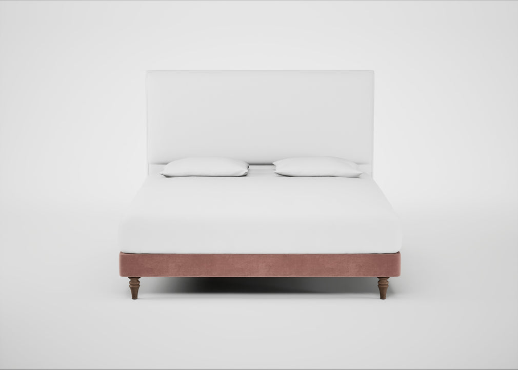 Shallow Divan Bed Base Super King / Smart Luxe Velvet Dusky Pink / Light Turned Wood