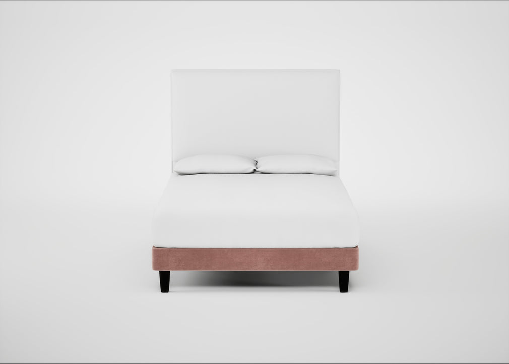 Shallow Divan Bed Base Double / Smart Luxe Velvet Dusky Pink / Dark Solid Wood