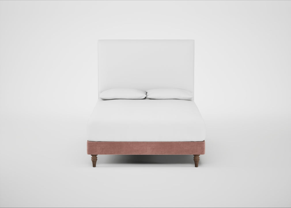 Shallow Divan Bed Base Double / Smart Luxe Velvet Dusky Pink / Light Turned Wood