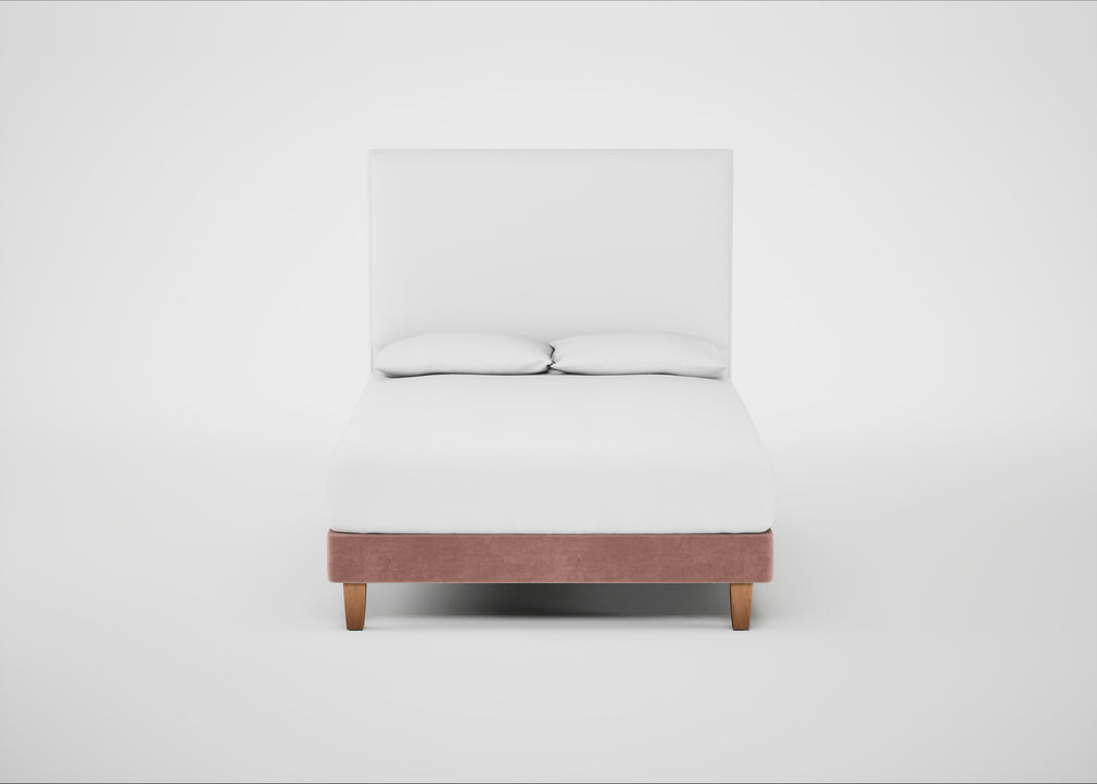 Shallow Divan Bed Base Double / Smart Luxe Velvet Dusky Pink / Light Solid Wood
