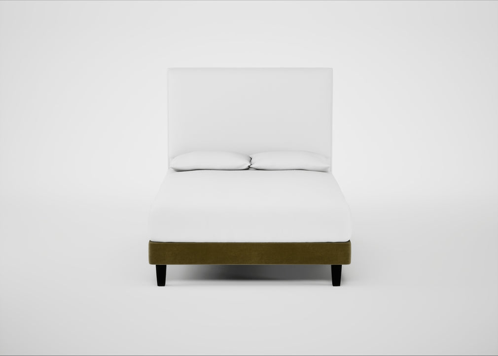 Shallow Divan Bed Base Double / Smart Luxe Velvet Peridot / Dark Solid Wood
