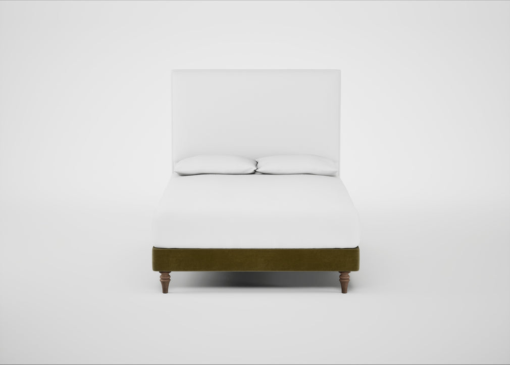 Shallow Divan Bed Base Double / Smart Luxe Velvet Peridot / Light Turned Wood