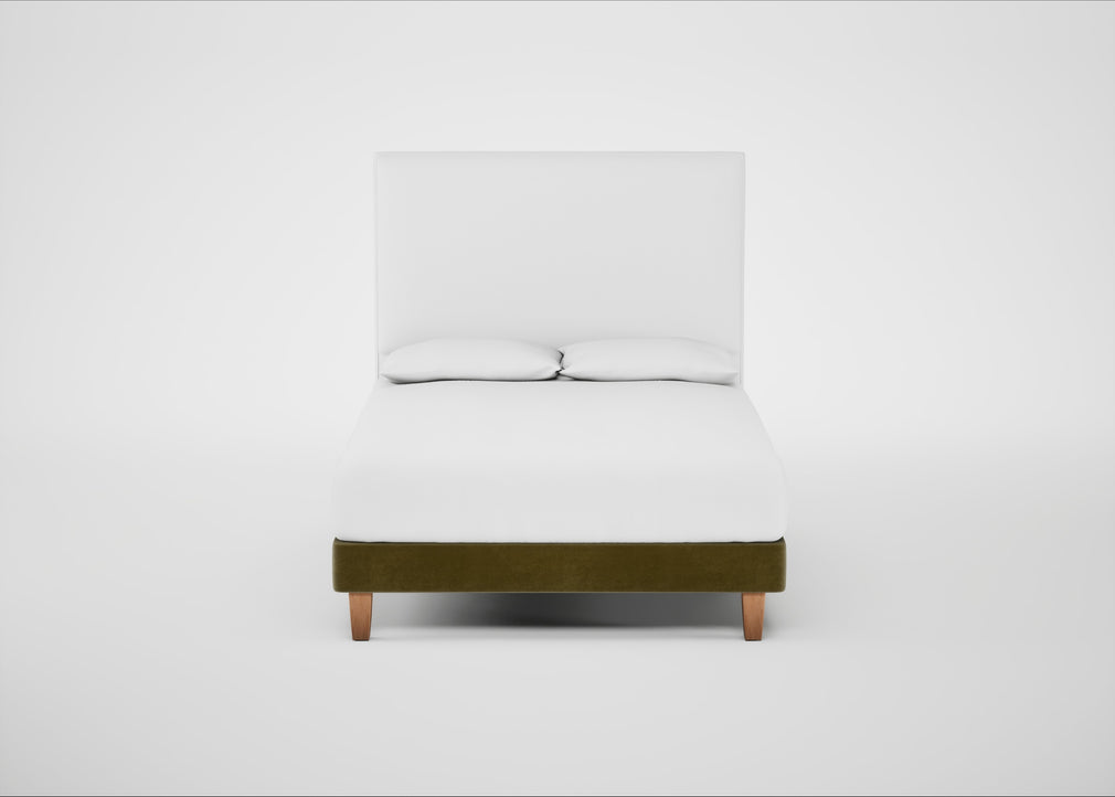 Shallow Divan Bed Base Double / Smart Luxe Velvet Peridot / Light Solid Wood