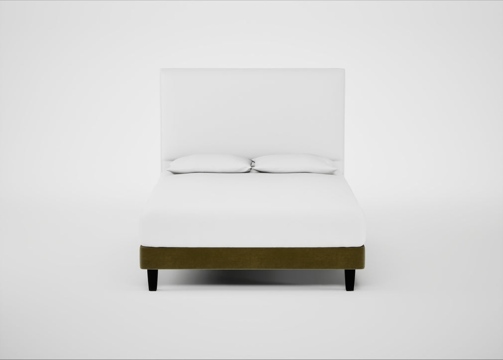 Shallow Divan Bed Base King / Smart Luxe Velvet Peridot / Dark Solid Wood