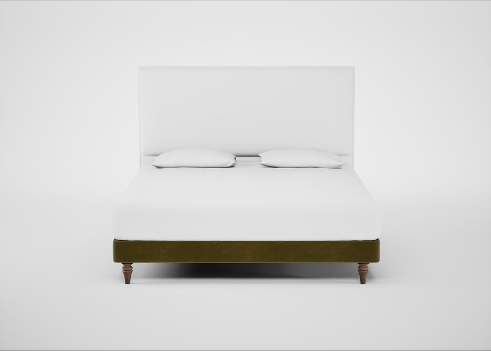 Shallow Divan Bed Base Super King / Smart Luxe Velvet Peridot / Light Turned Wood