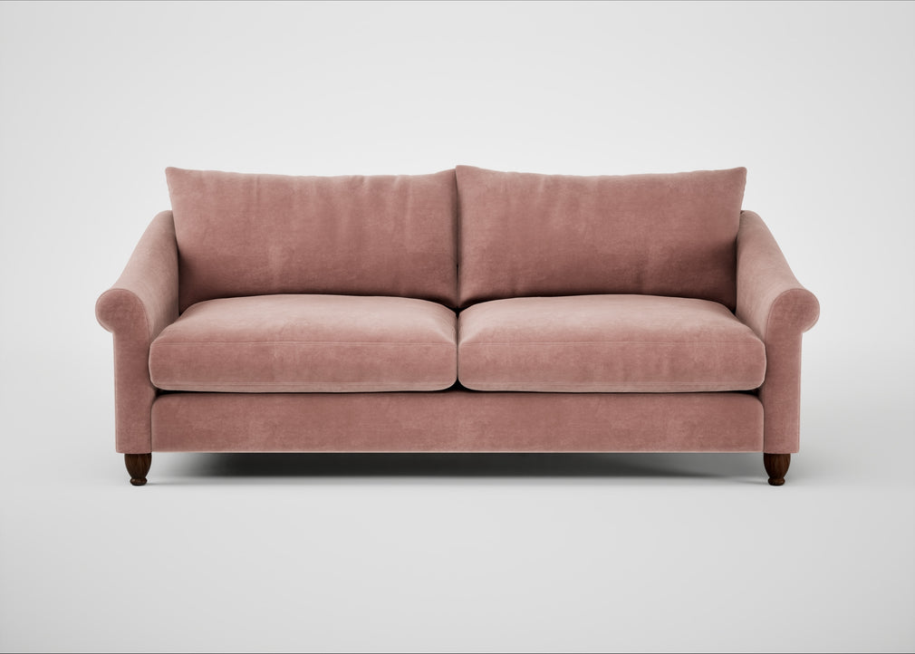 Devon 4 Seater Sofa Smart Luxe Velvet Dusky Pink / Walnut Stained