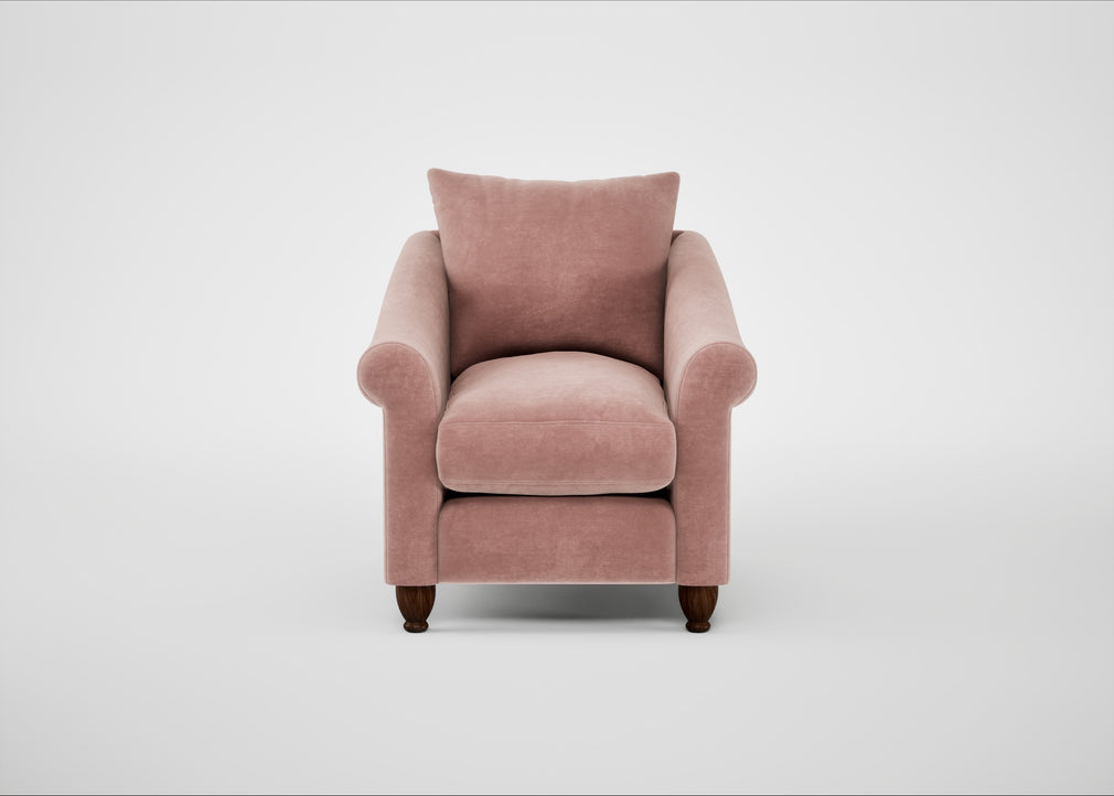 Devon Armchair Smart Luxe Velvet Dusky Pink / Walnut Stained