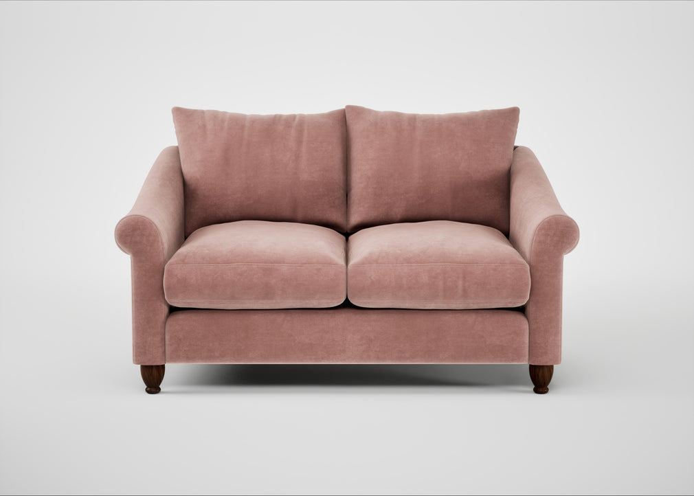 Devon 2 Seater Sofa Smart Luxe Velvet Dusky Pink / Walnut Stained
