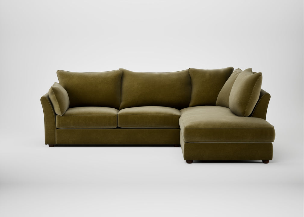 Tailor Right Hand Facing Corner Sofa Smart Luxe Velvet Peridot / Walnut Stained