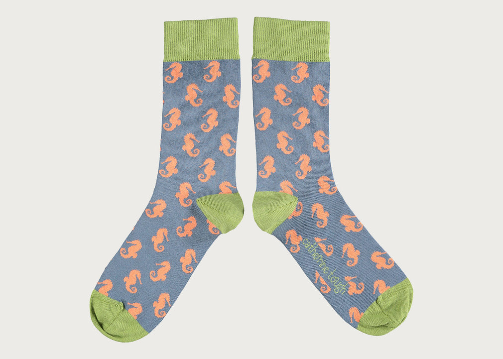 Women's Organic Cotton Ankle Socks Sea Horse Blue