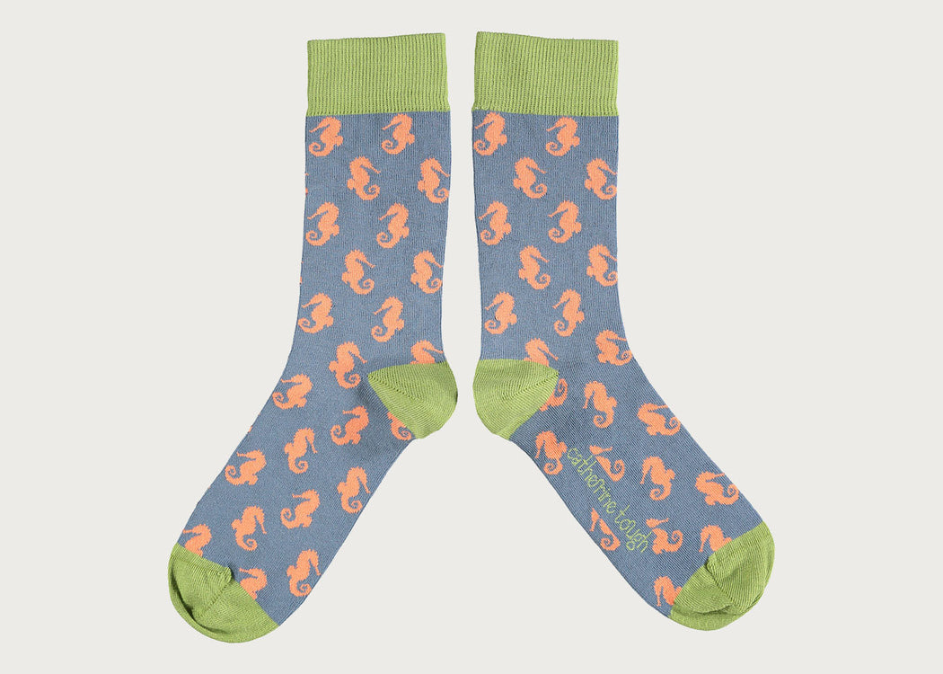 Women's Organic Cotton Ankle Socks Sea Horse Blue