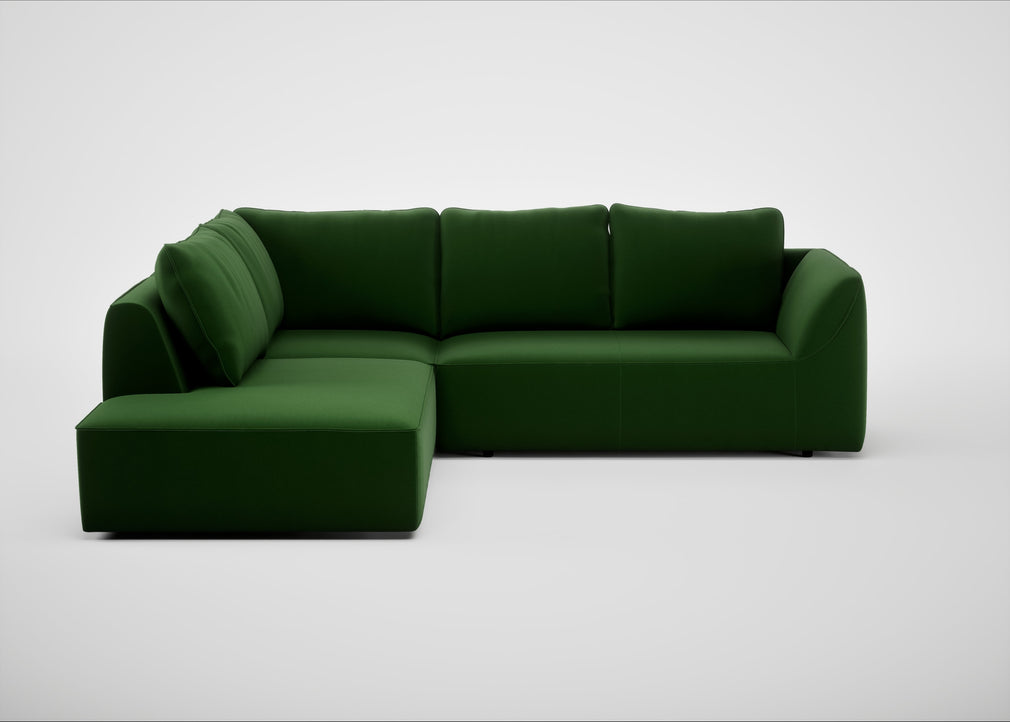 Morven Left Hand Facing Large Corner Sofa Smart Velvet Forest