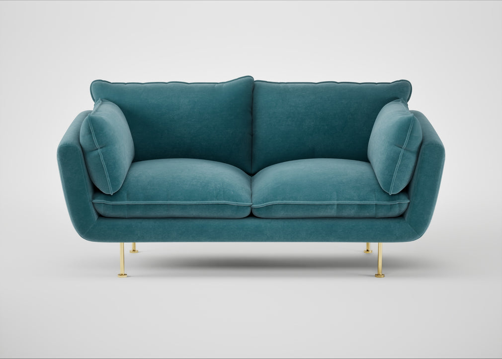 Allora 2 Seater Sofa Smart Luxe Velvet Airforce Blue / Brass