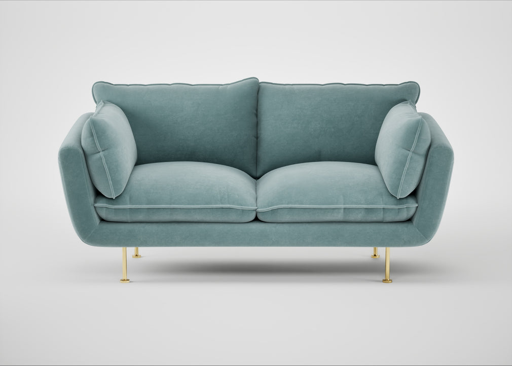 Allora 2 Seater Sofa Smart Luxe Velvet Mineral Blue / Brass