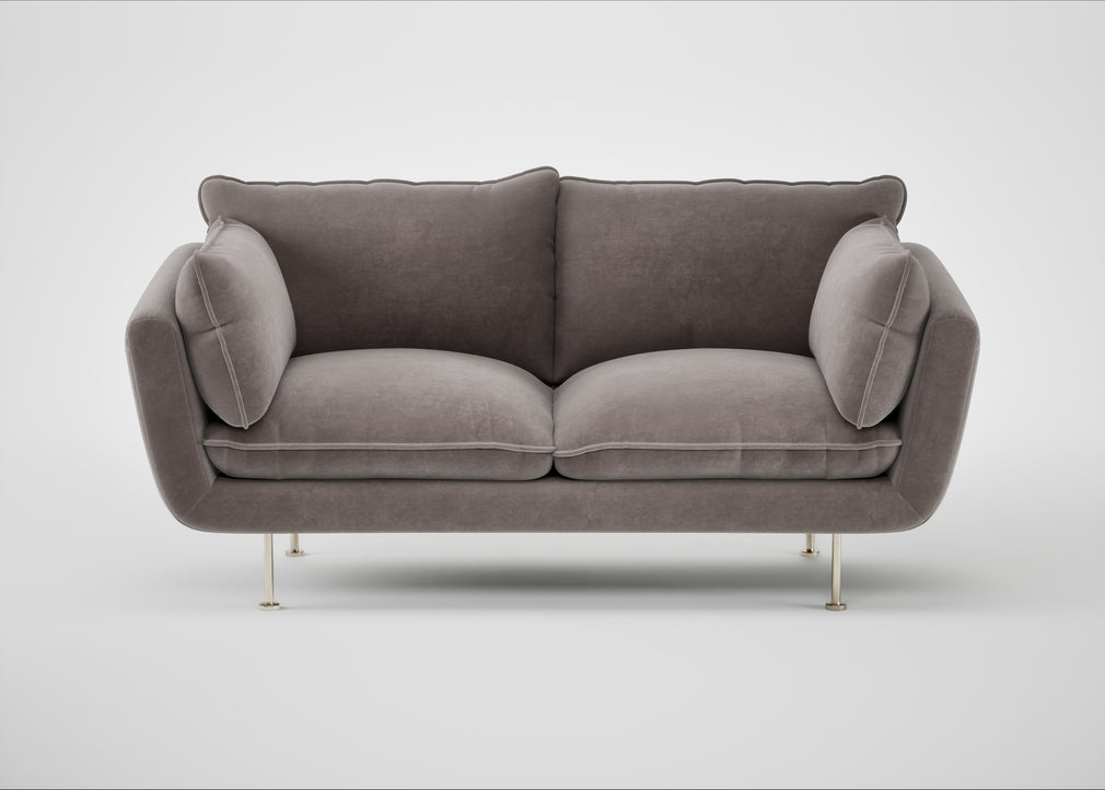 Allora 2 Seater Sofa Smart Luxe Velvet Mushroom / Stainless Steel