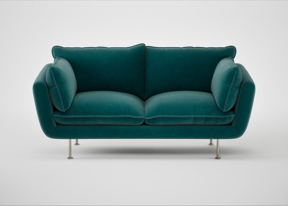 Allora 2 Seater Sofa Smart Luxe Velvet Ocean Green / Stainless Steel