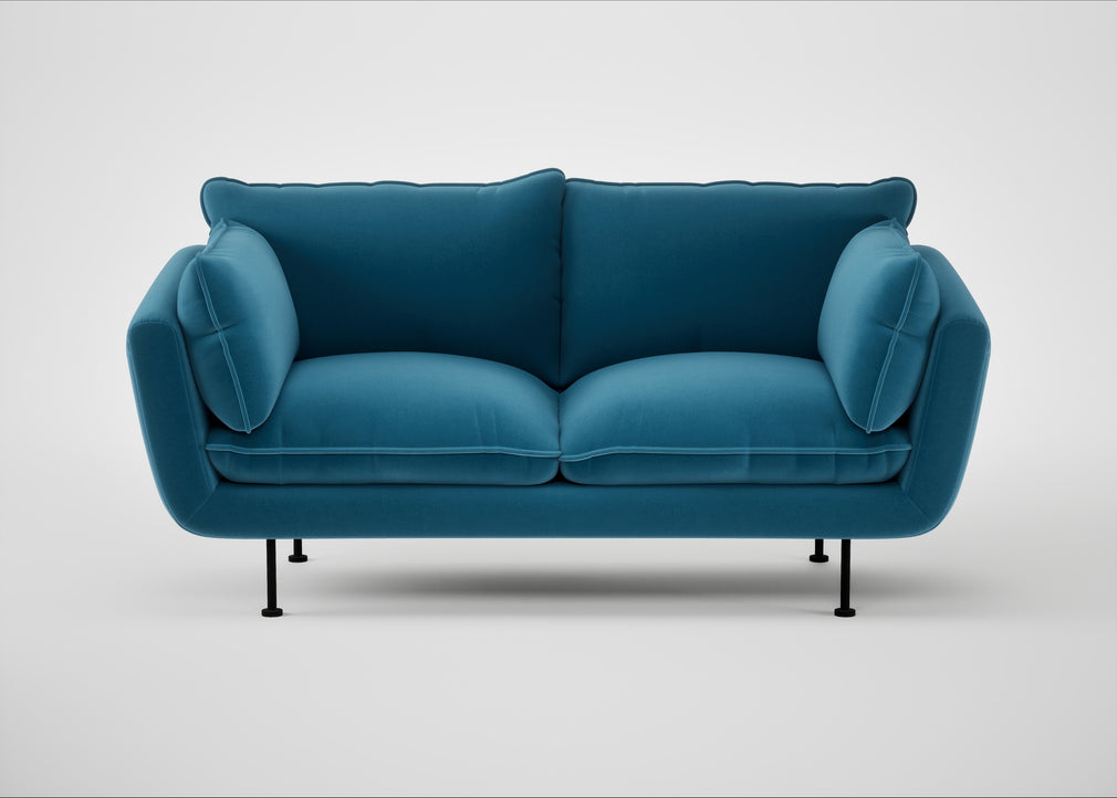 Allora 2 Seater Sofa Smart Velvet Ocean Blue / Black