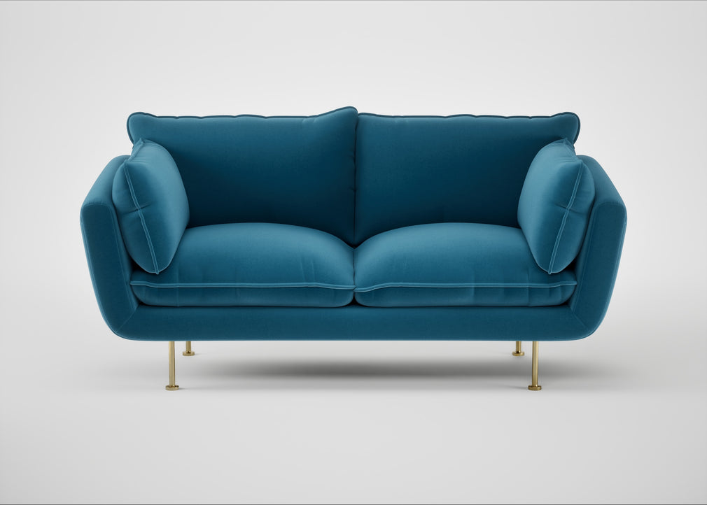 Allora 2 Seater Sofa Smart Velvet Ocean Blue / Brass