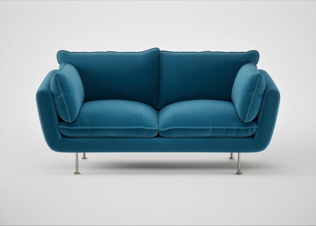 Allora 2 Seater Sofa Smart Velvet Ocean Blue / Stainless Steel