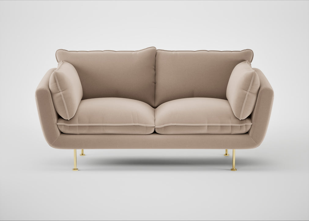 Allora 2 Seater Sofa Smart Velvet Pebble / Brass