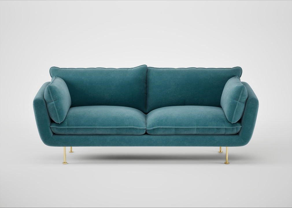 Allora 3 Seater Sofa Smart Luxe Velvet Airforce Blue / Brass