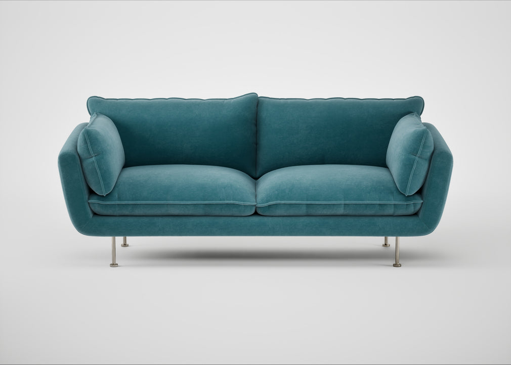 Allora 3 Seater Sofa Smart Luxe Velvet Airforce Blue / Stainless Steel