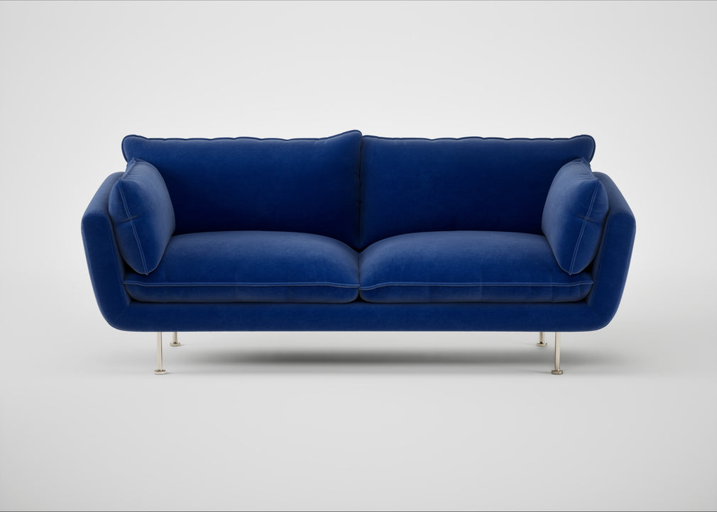 Allora 3 Seater Sofa Smart Luxe Velvet Azure / Stainless Steel
