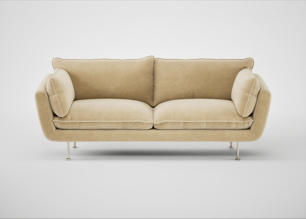 Allora 3 Seater Sofa Smart Luxe Velvet Biscuit / Stainless Steel