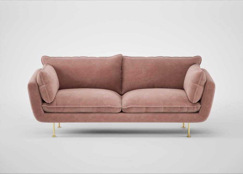 Allora 3 Seater Sofa Smart Luxe Velvet Dusky Pink / Brass