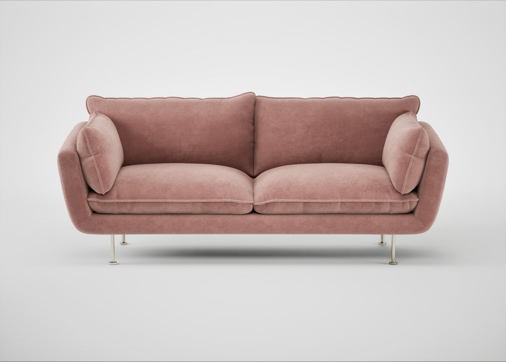 Allora 3 Seater Sofa Smart Luxe Velvet Dusky Pink / Stainless Steel