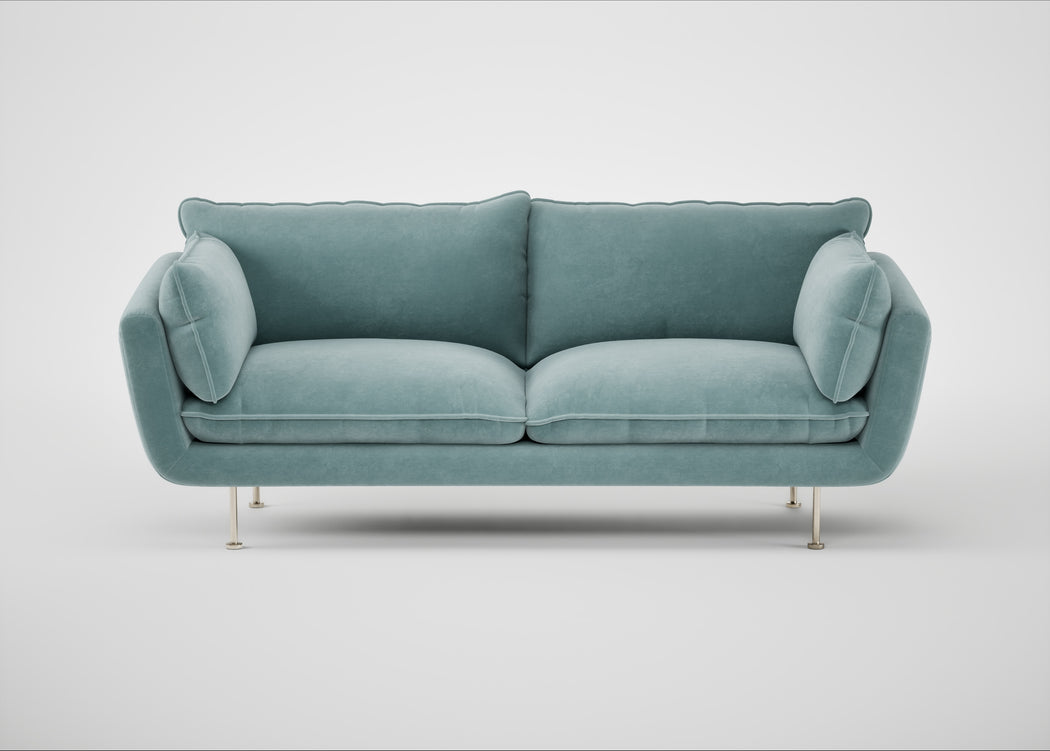Allora 3 Seater Sofa Smart Luxe Velvet Mineral Blue / Stainless Steel