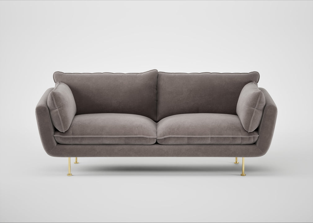 Allora 3 Seater Sofa Smart Luxe Velvet Mushroom / Brass