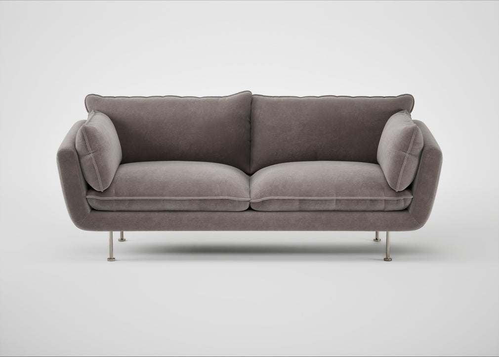 Allora 3 Seater Sofa Smart Luxe Velvet Mushroom / Stainless Steel