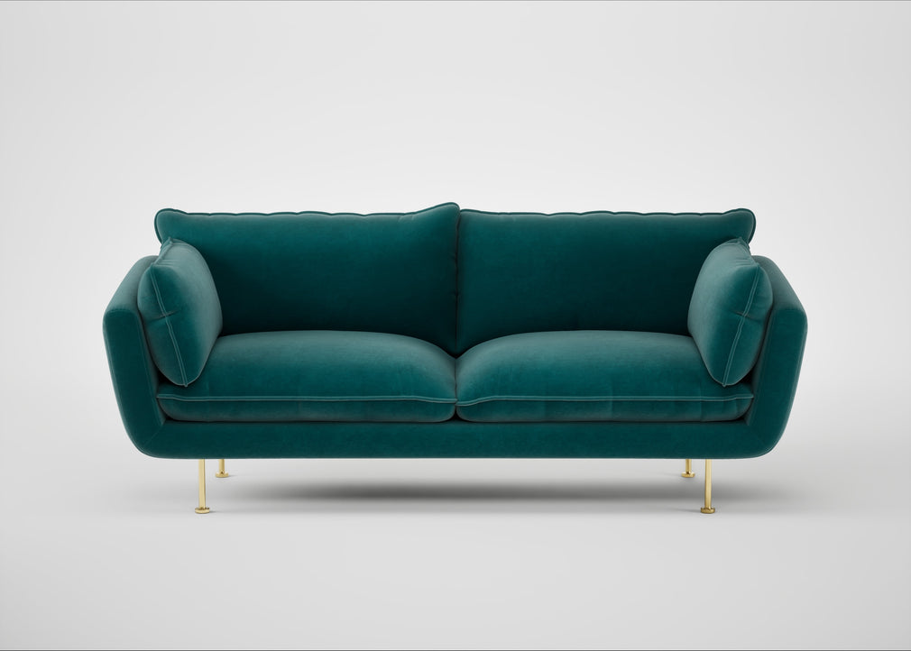 Allora 3 Seater Sofa Smart Luxe Velvet Ocean Green / Brass
