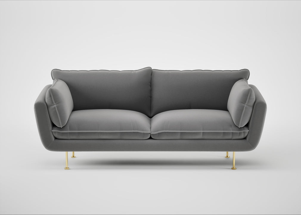 Allora 3 Seater Sofa Smart Velvet Mercury / Brass