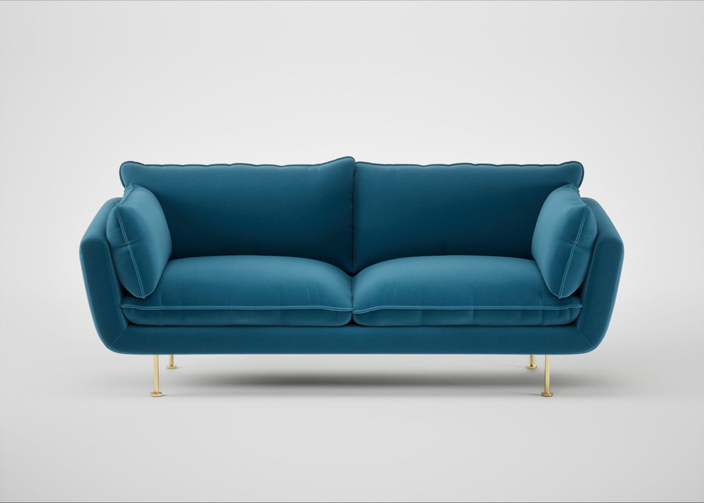 Allora 3 Seater Sofa Smart Velvet Ocean Blue / Brass